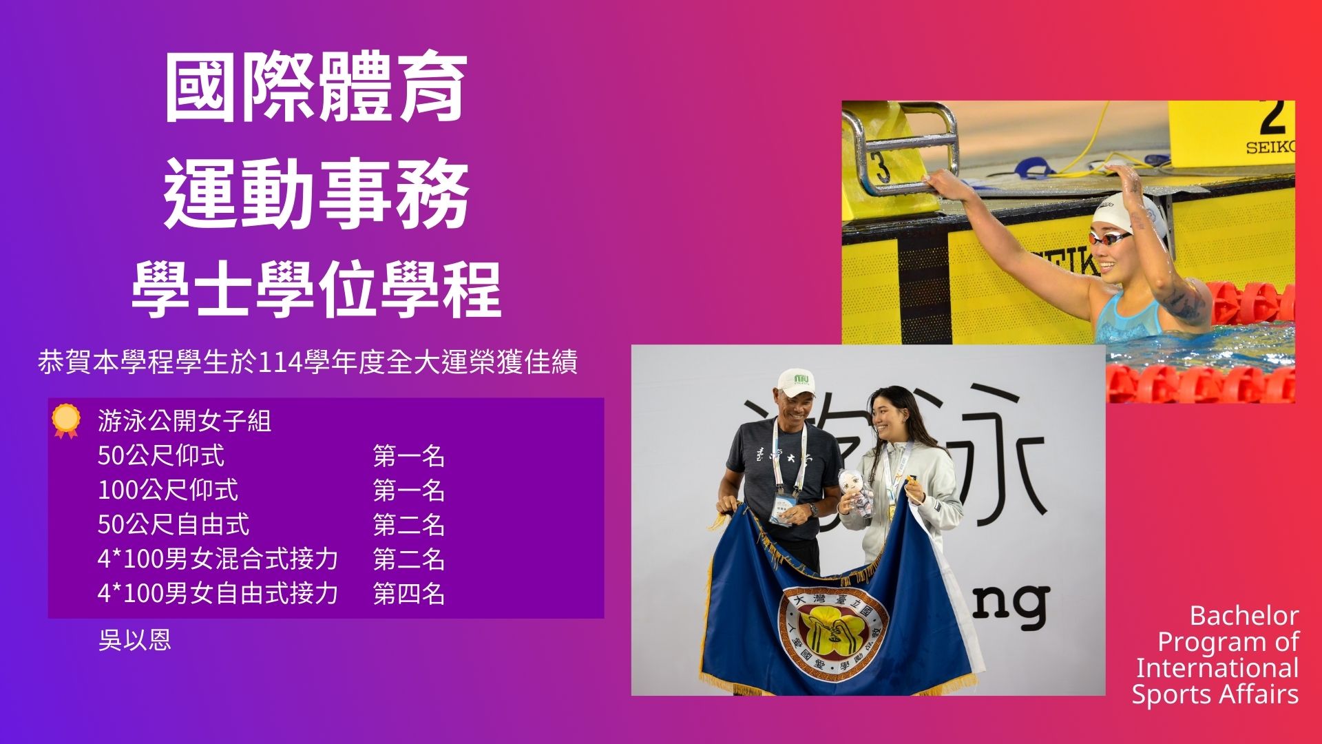 恭賀本學程學生於114學年度全大運榮獲佳績
